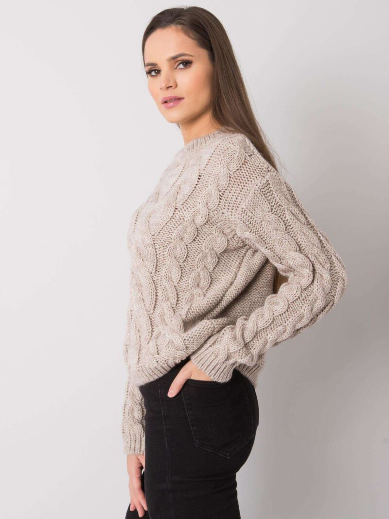 Beżowy sweter pleciony - obrazek 3