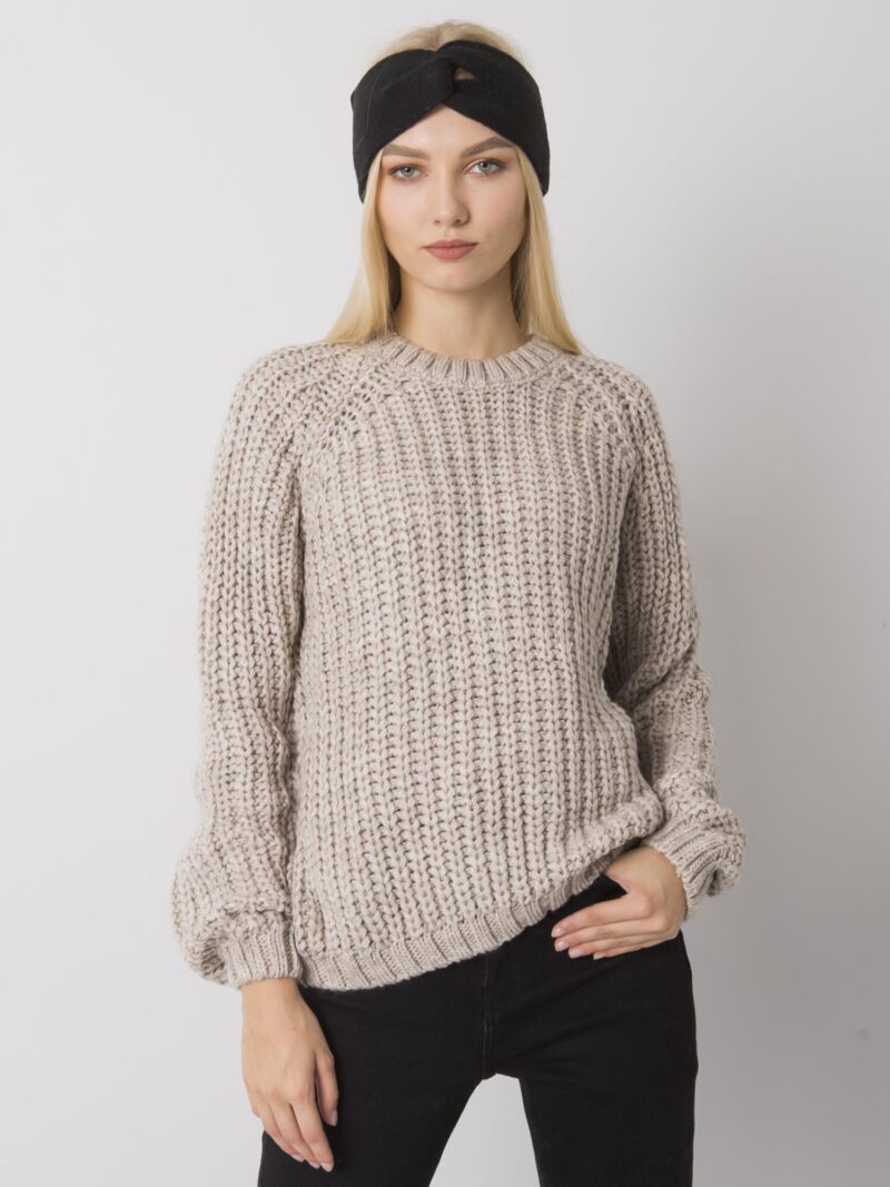 Beżowy luźny sweter damski - obrazek 2