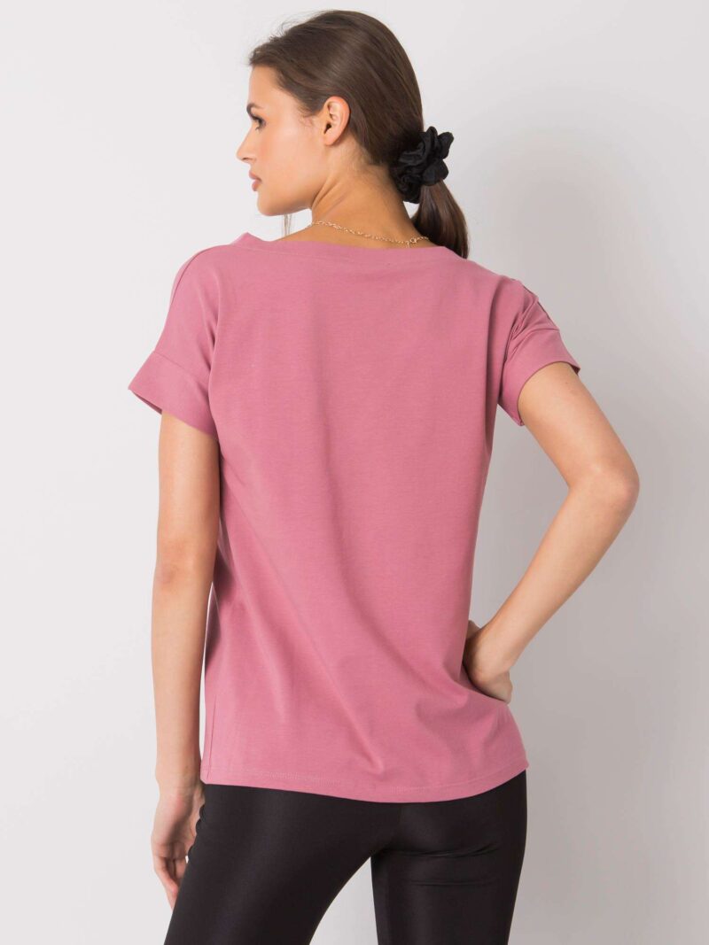 Różowy t-shirt z dekoltem w serek - obrazek 3