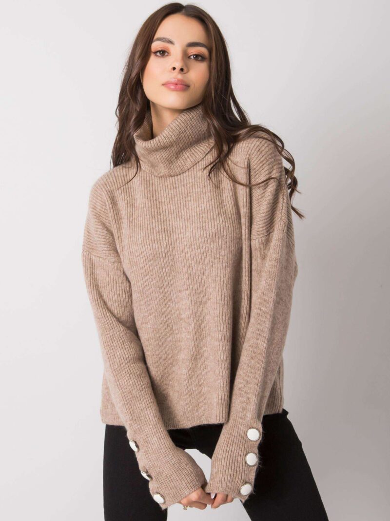 Beżowy sweter z golfem - obrazek 2