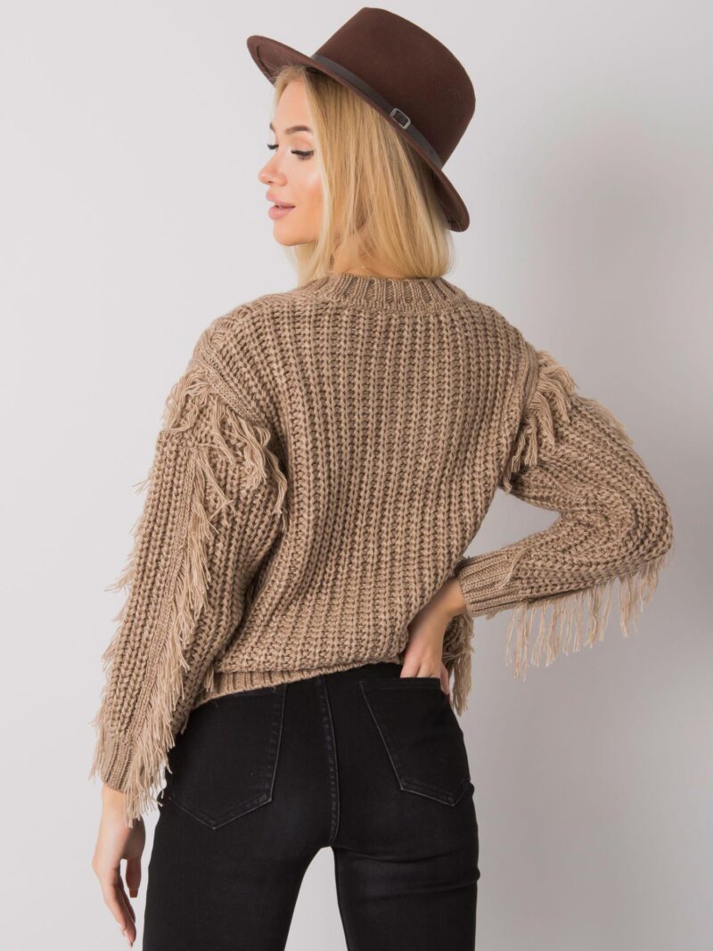 Beżowy sweter z frędzlami - obrazek 2