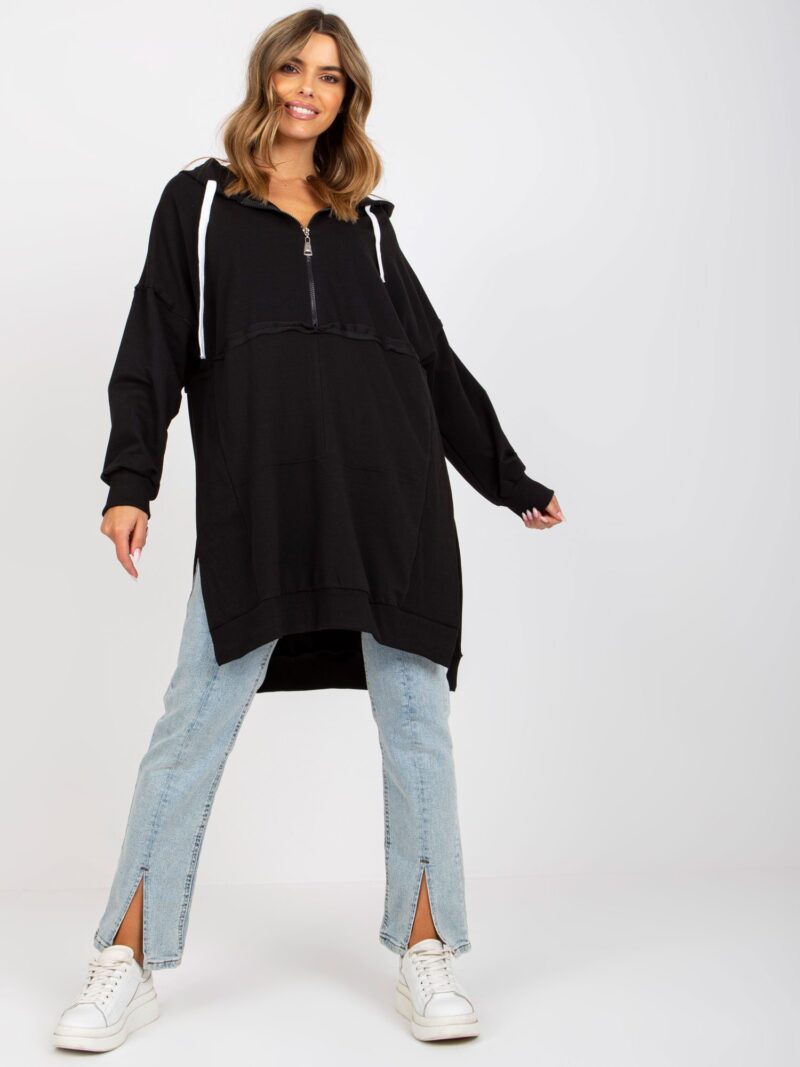 Czarna bluza oversize z zamkiem i kapturem - obrazek 2