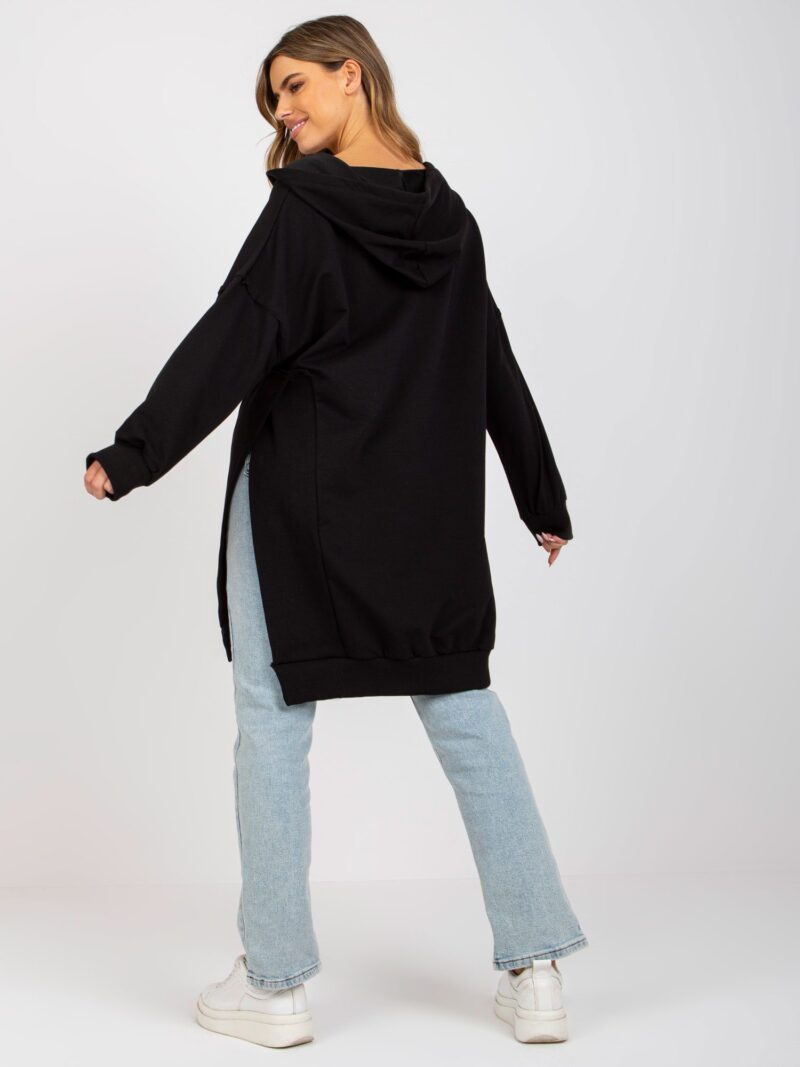 Czarna bluza oversize z zamkiem i kapturem - obrazek 3