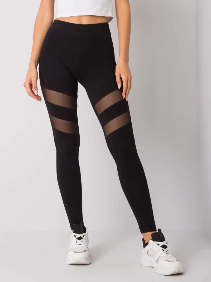 Czarne legginsy z transparentnymi wstawkami - obrazek 4