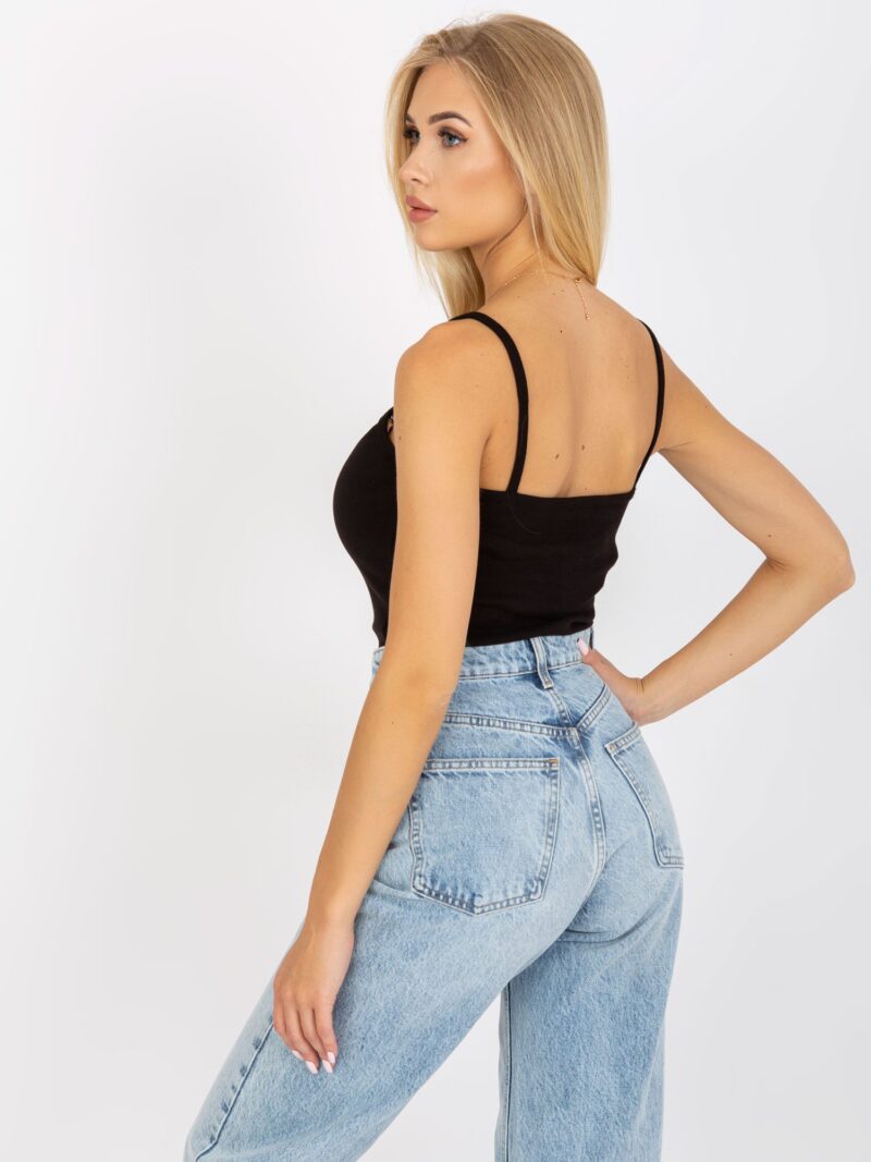 Czarny elegancki top damski na ramiączkach - obrazek 3