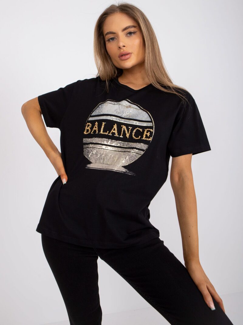 Czarny t-shirt z nadrukiem i krótkim rękawem