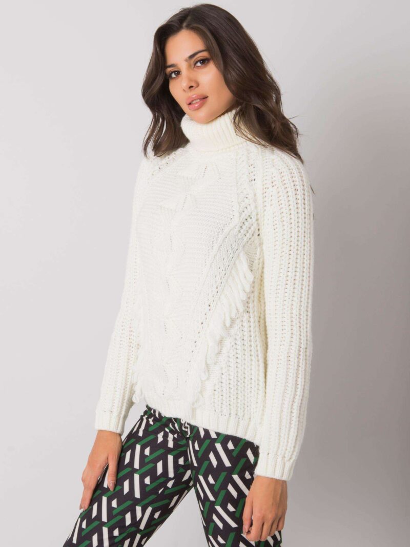 Sweter z golfem w kolorze ecru - obrazek 3