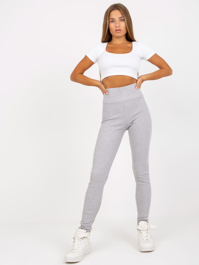 Szare sportowe legginsy z wysokim stanem - obrazek 3
