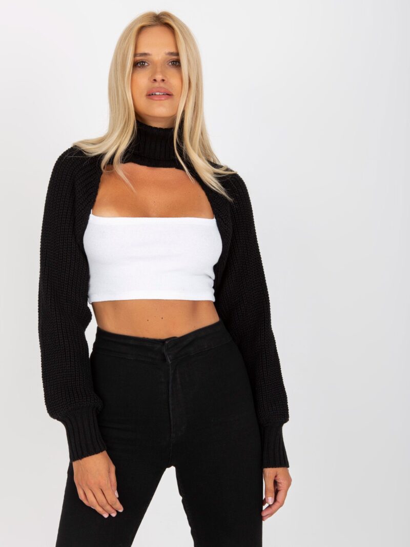 Czarny mini sweter z golfem - obrazek 2