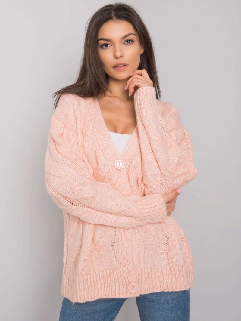 Pudrowy sweter rozpinany
