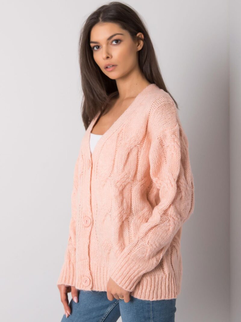 Pudrowy sweter rozpinany - obrazek 3