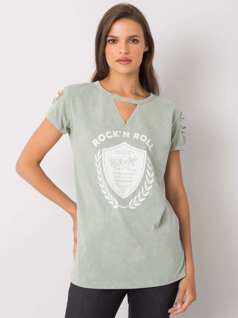 T-shirt z nadrukiem i wycięciem na dekolcie