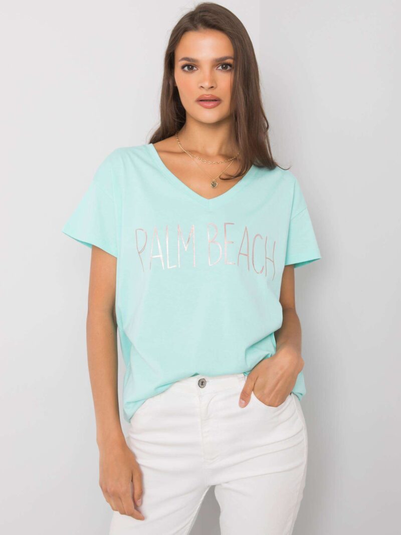 Miętowy t-shirt z nadrukiem