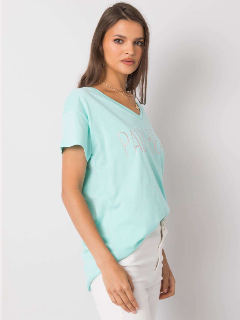 Miętowy t-shirt z nadrukiem - obrazek 2