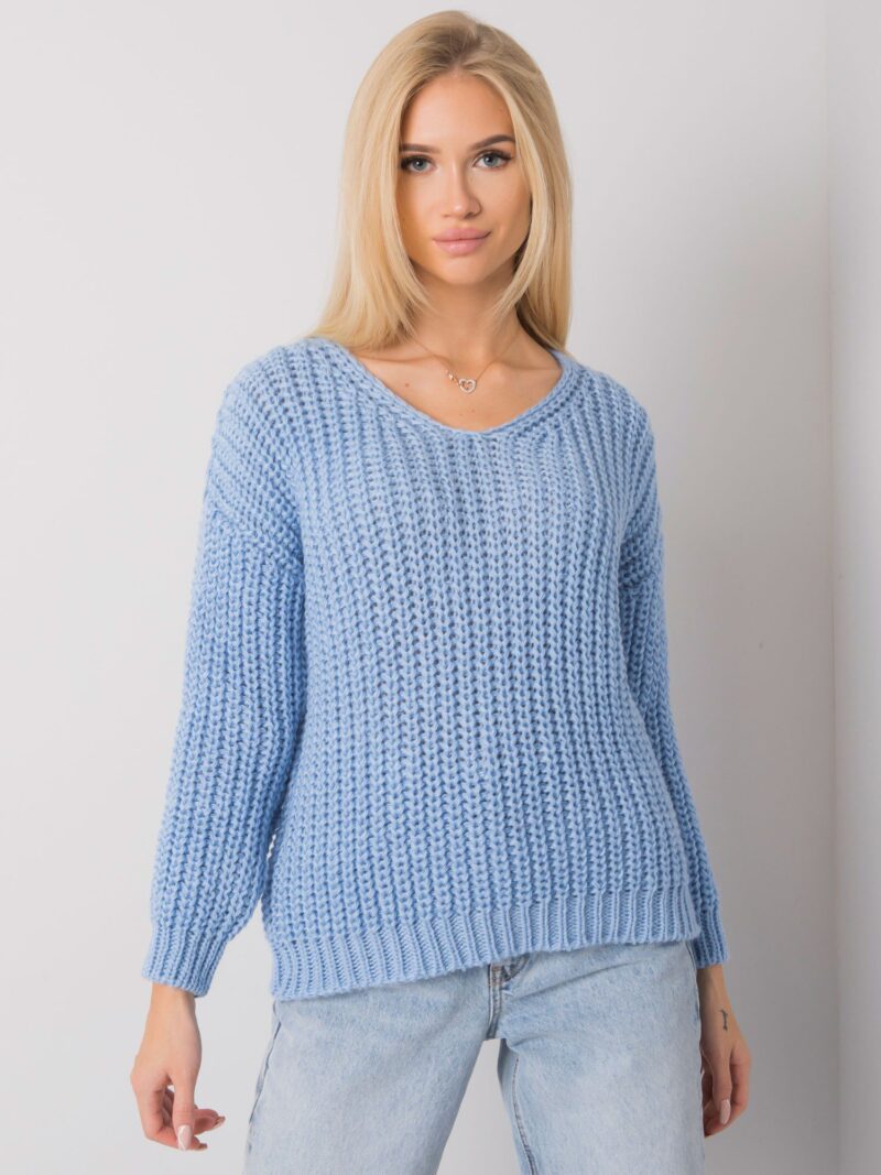Błękitny klasyczny sweter oversize - obrazek 4