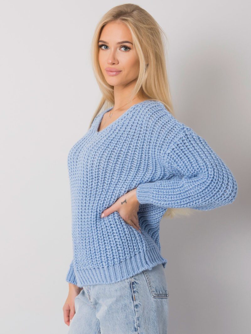 Błękitny klasyczny sweter oversize - obrazek 3