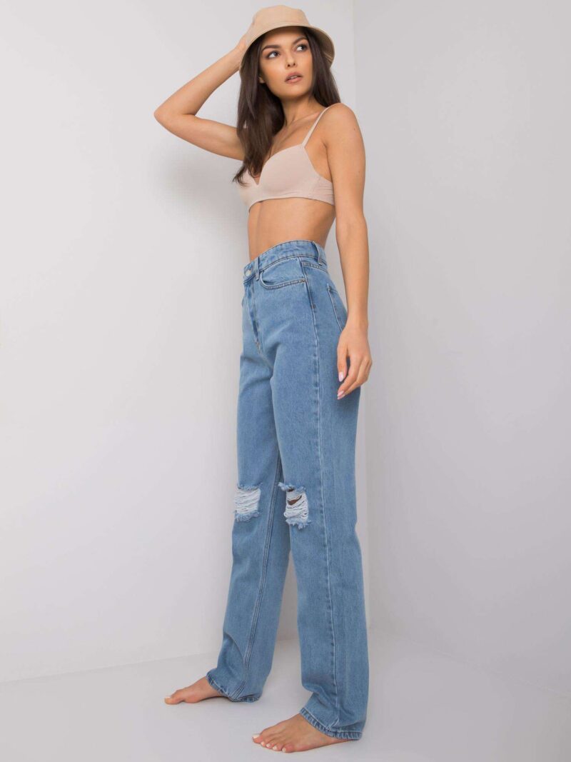 Jeansy wide leg z wysokim stanem i dziurami - obrazek 3