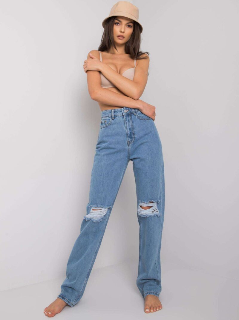 Jeansy wide leg z wysokim stanem i dziurami