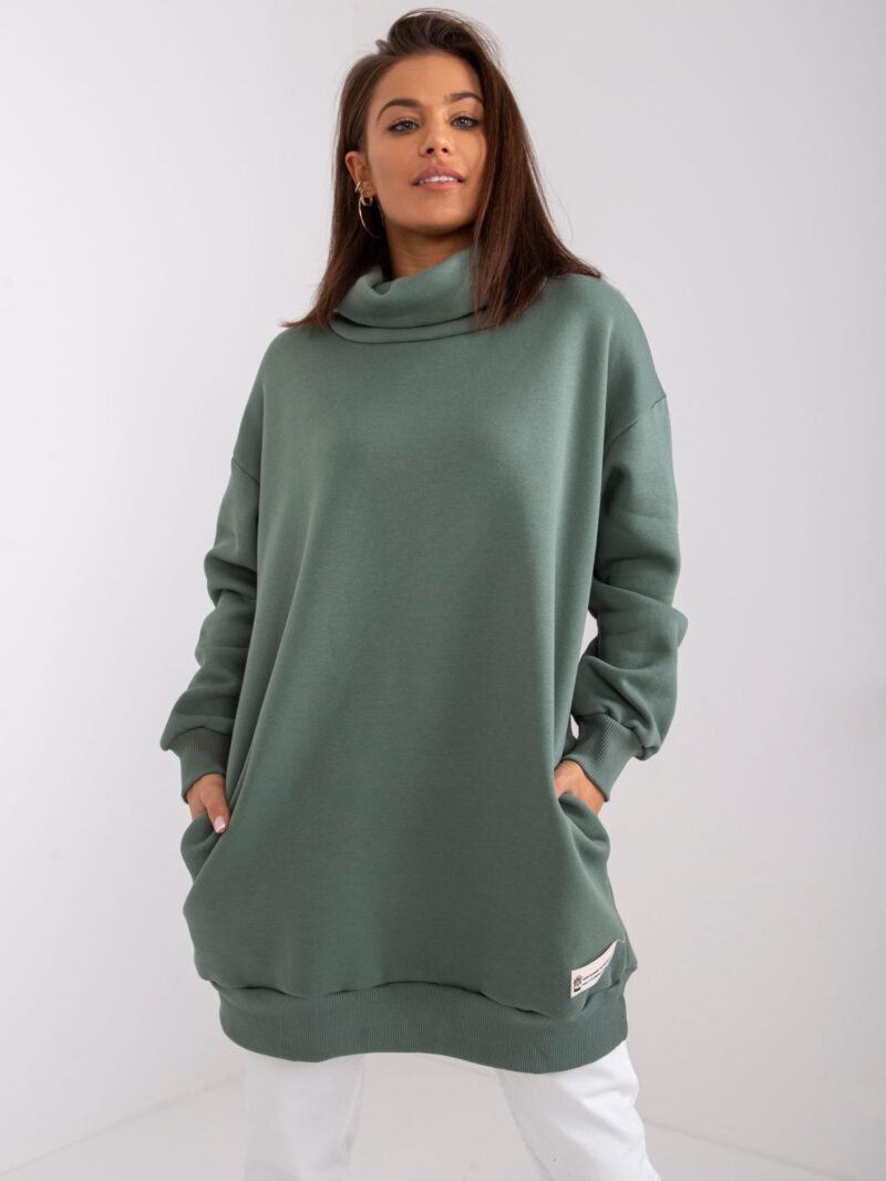 Zielona długa bluza oversize z golfem