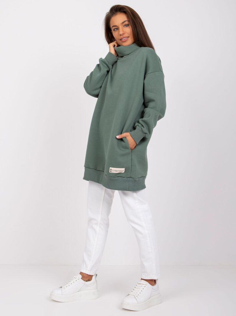 Zielona długa bluza oversize z golfem - obrazek 3