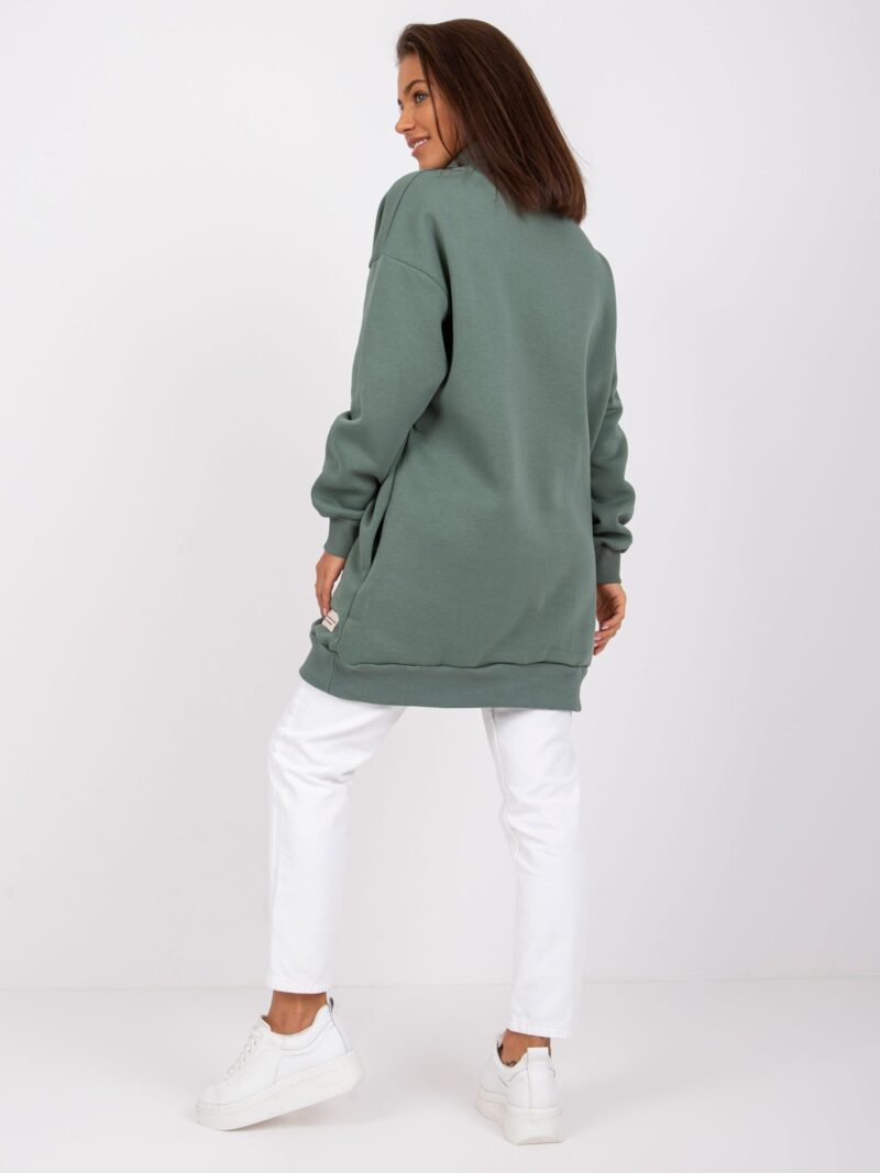 Zielona długa bluza oversize z golfem - obrazek 4