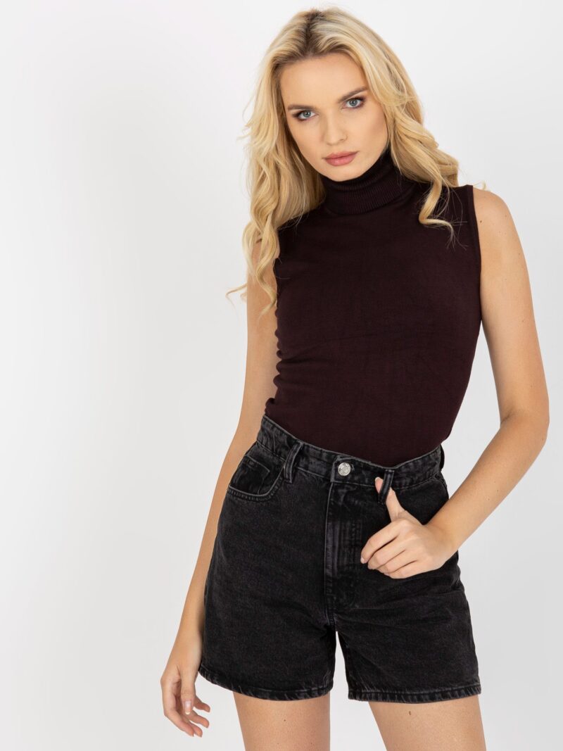 Sweter bez rękawów z golfem