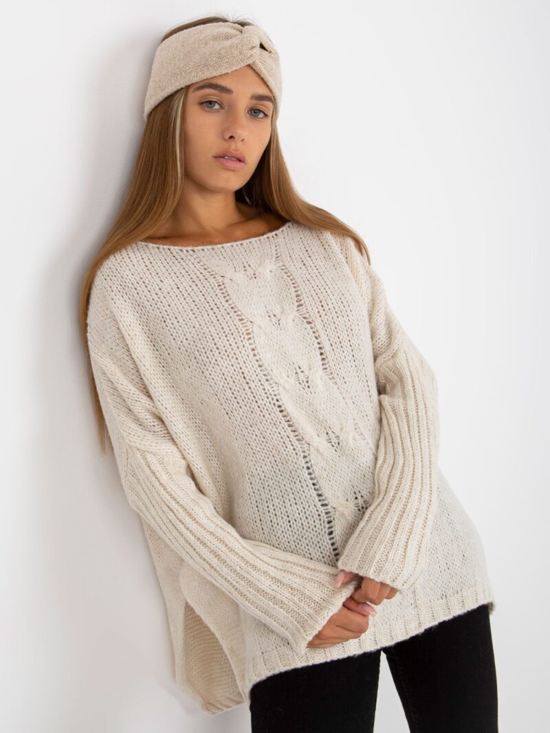 Luźny sweter oversize w kolorze ecru - obrazek 4