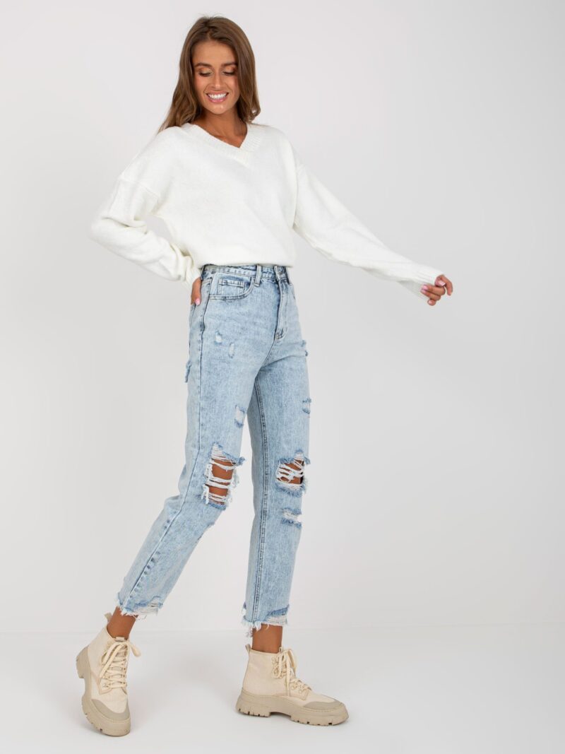 Jeansy mom fit z przetarciem z tyłu - obrazek 2