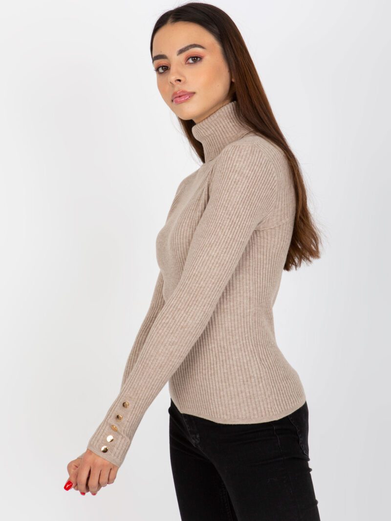 Beżowy damski sweter w prążki - obrazek 3