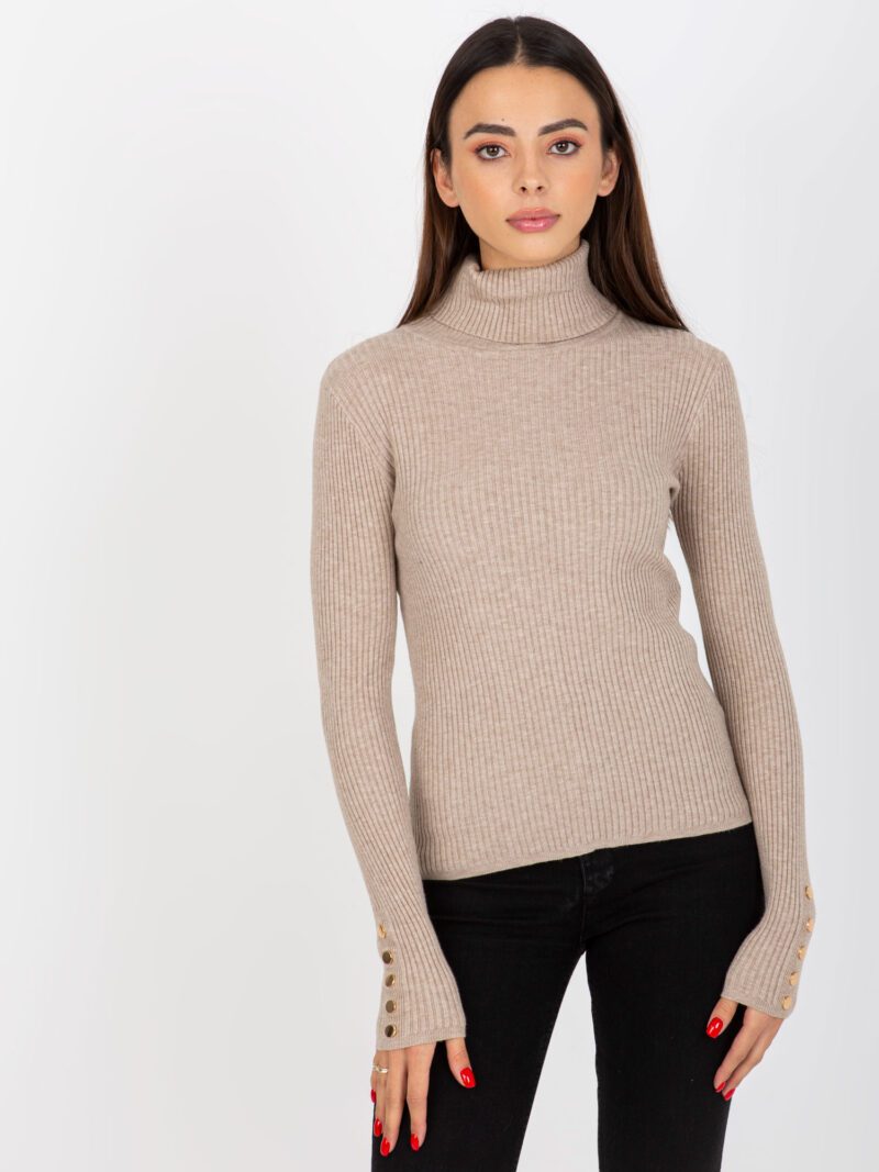 Beżowy damski sweter w prążki