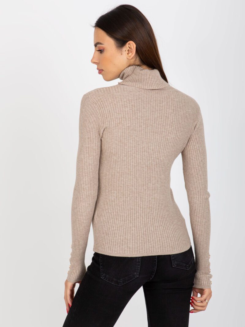 Beżowy damski sweter w prążki - obrazek 5