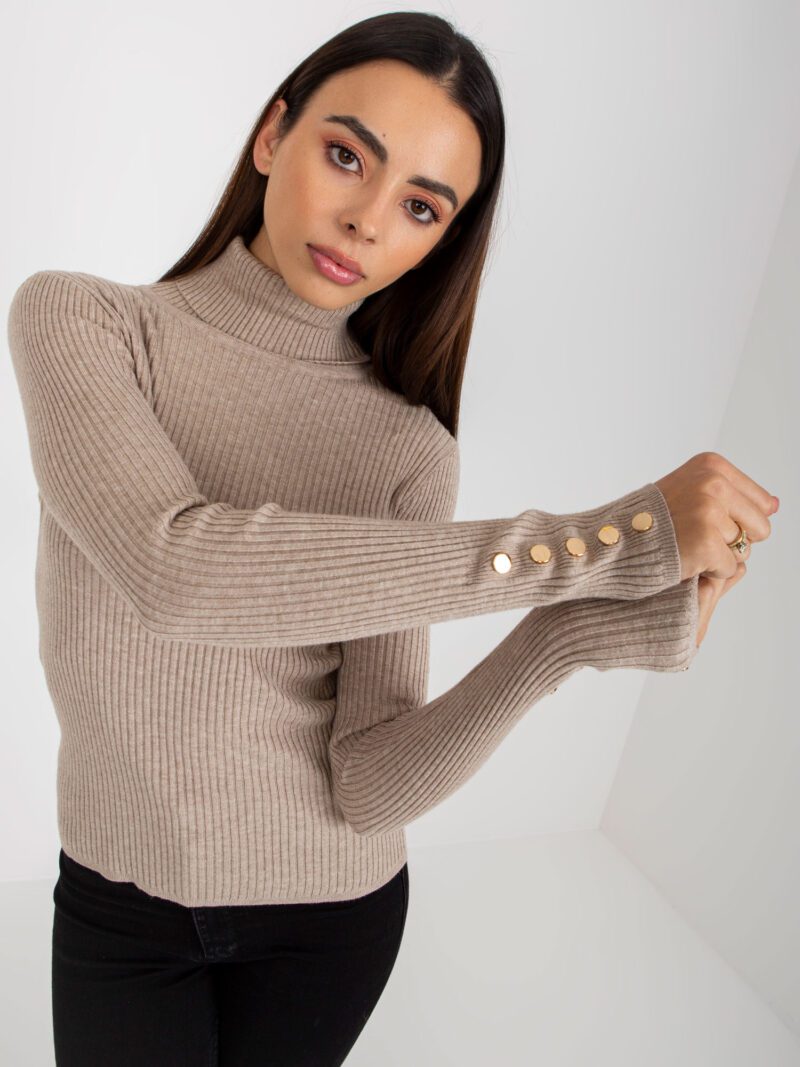 Beżowy damski sweter w prążki - obrazek 6