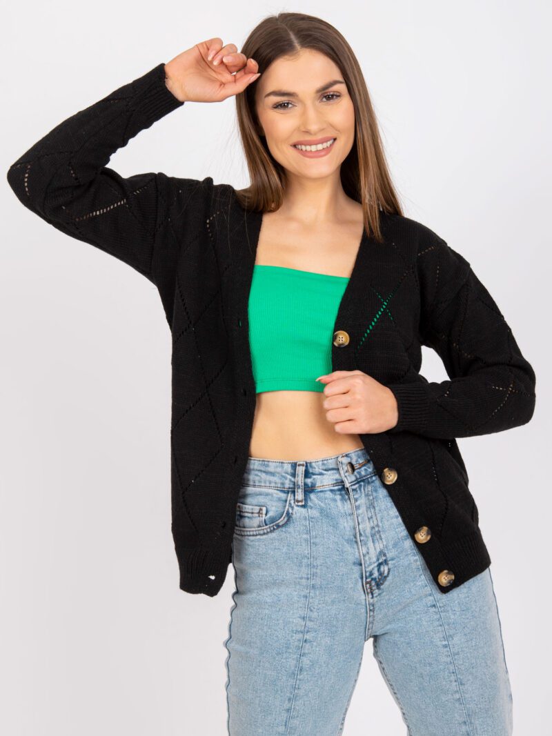 Czarny sweter damski rozpinany - obrazek 2