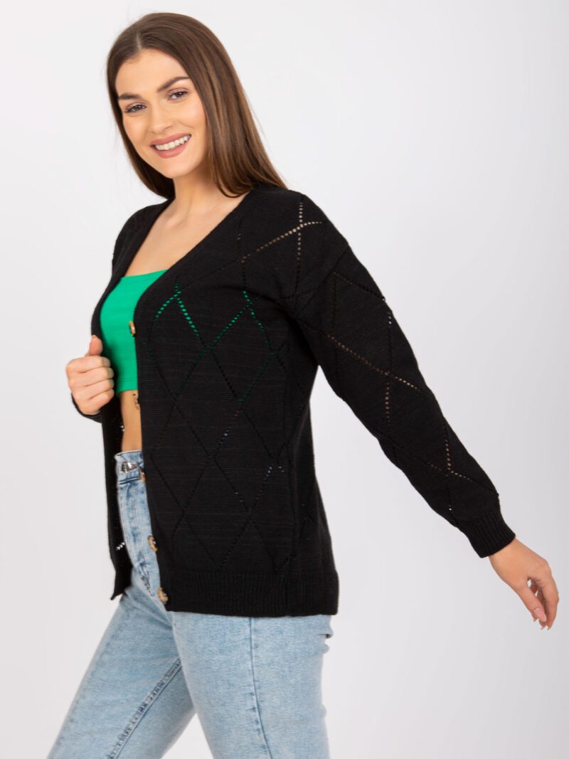 Czarny sweter damski rozpinany - obrazek 3