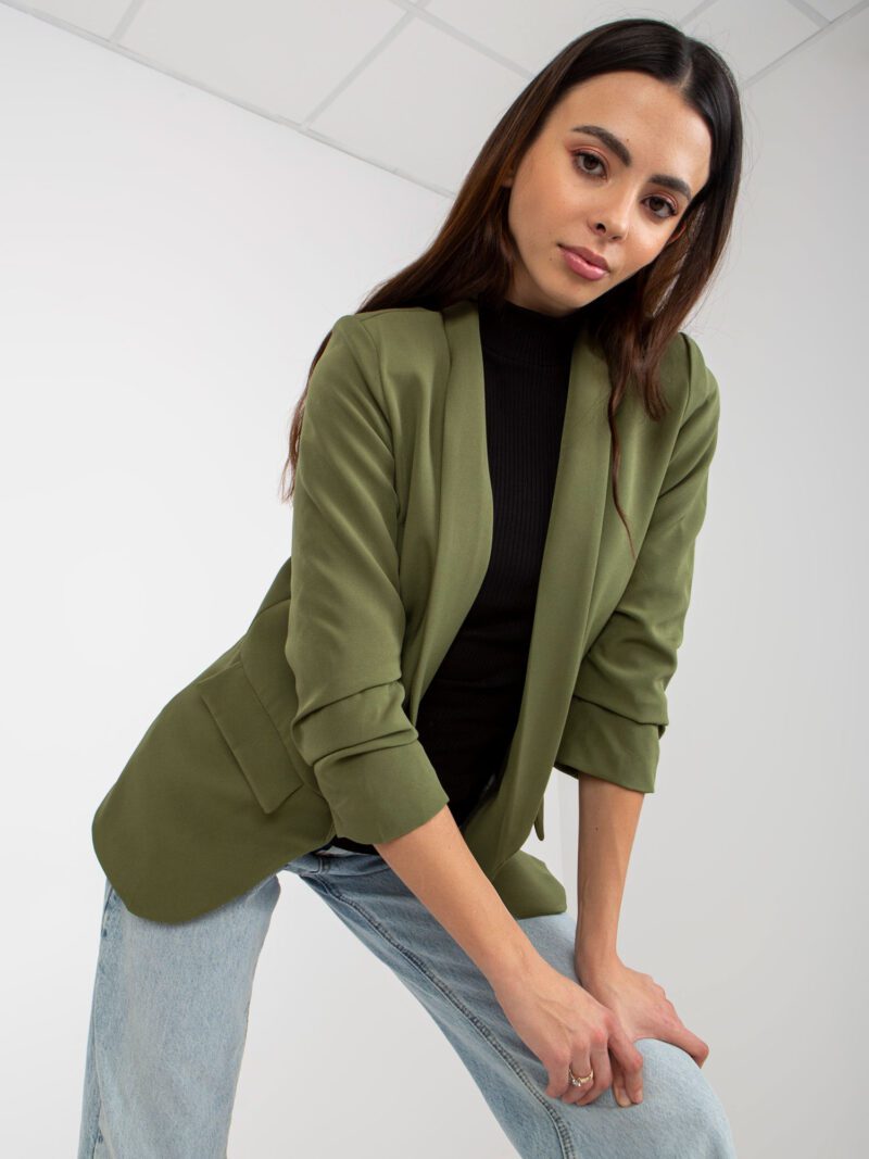 Elegancka marynarka bez zapięcia w kolorze khaki - obrazek 2
