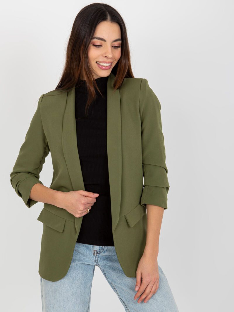 Elegancka marynarka bez zapięcia w kolorze khaki