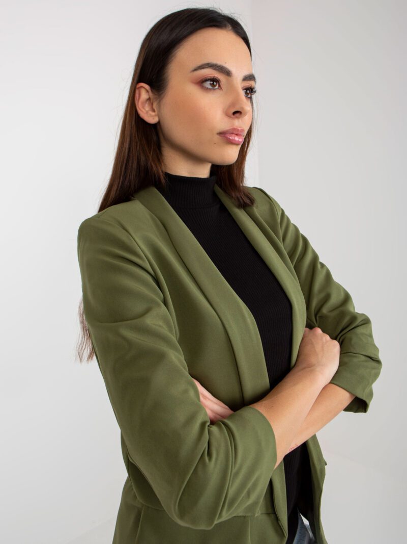 Elegancka marynarka bez zapięcia w kolorze khaki - obrazek 6