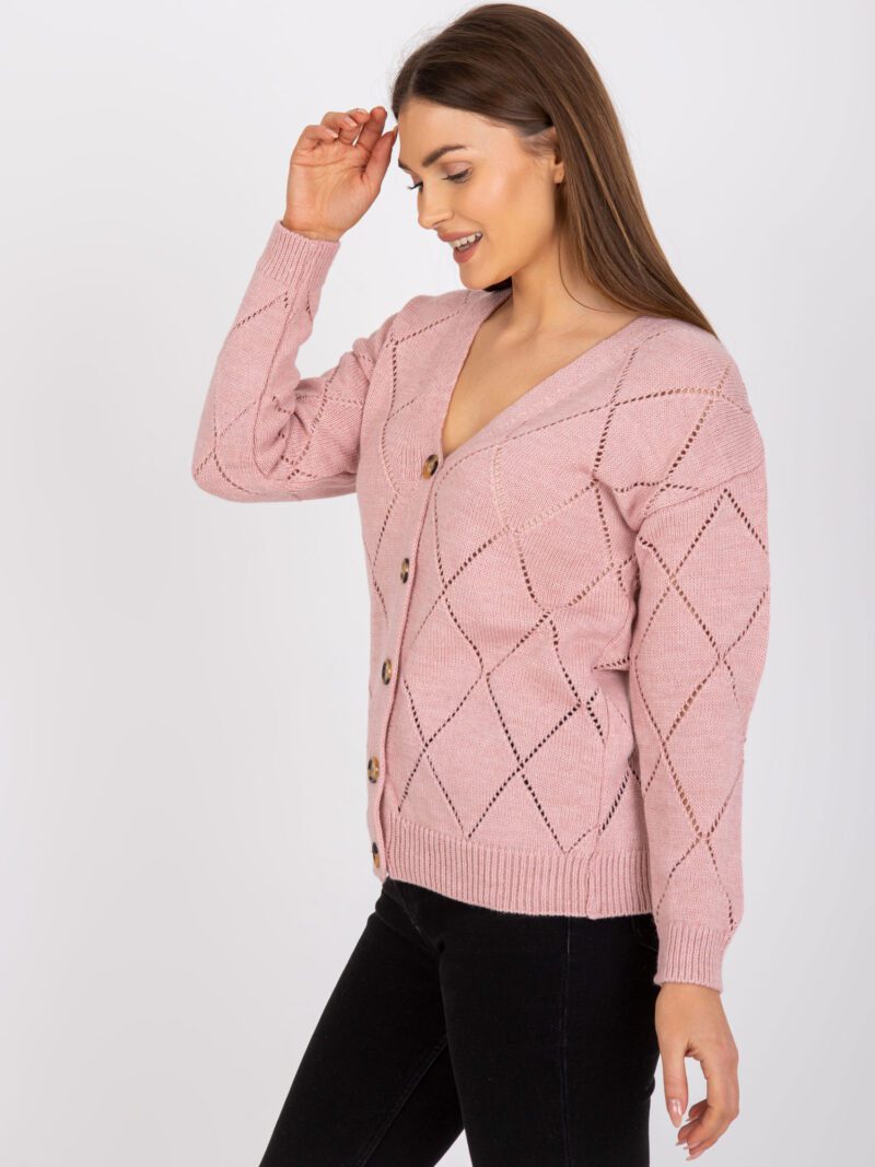 Różowy sweter damski rozpinany - obrazek 3