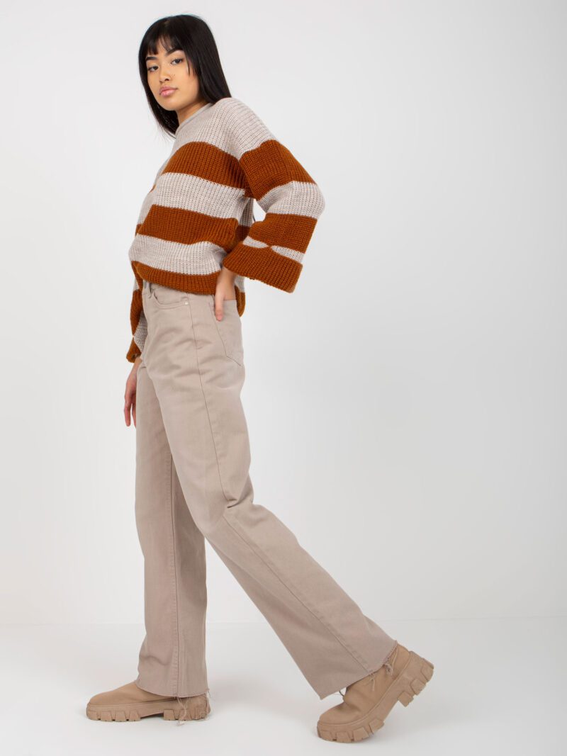 Beżowe damskie spodnie wide leg - obrazek 4