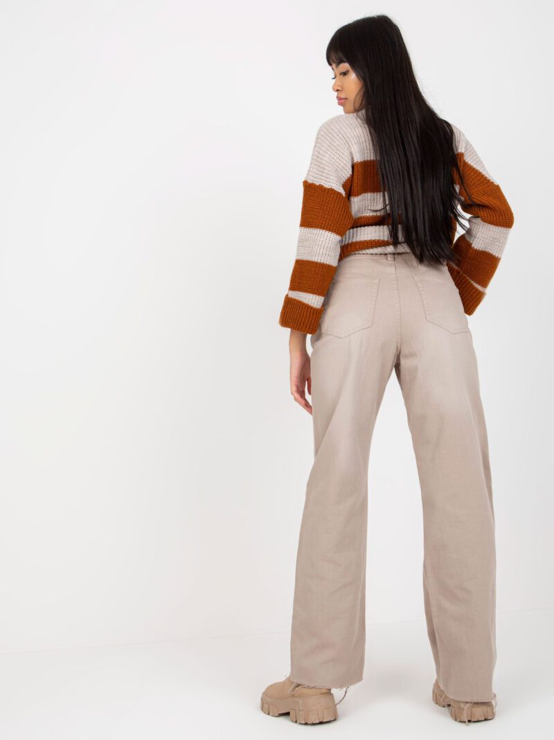 Beżowe damskie spodnie wide leg - obrazek 5