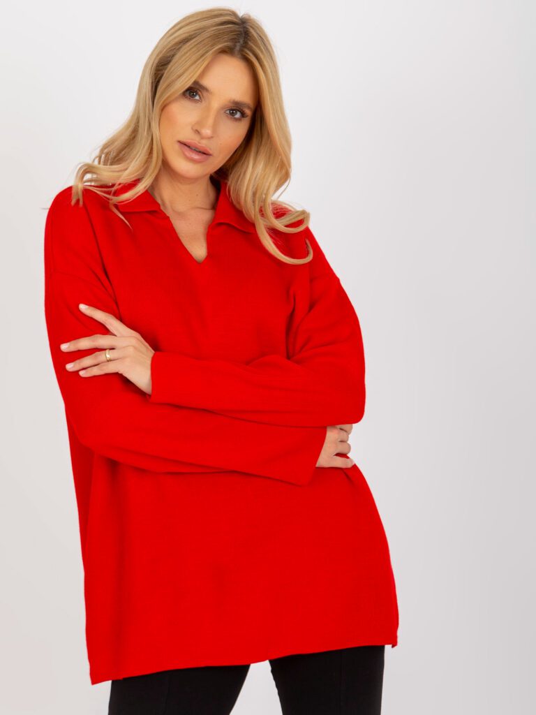 czerwony długi sweter damski oversize