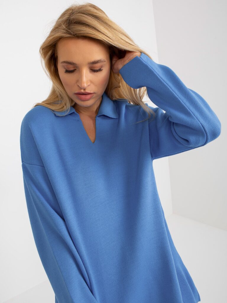 niebieski długi sweter damski oversize