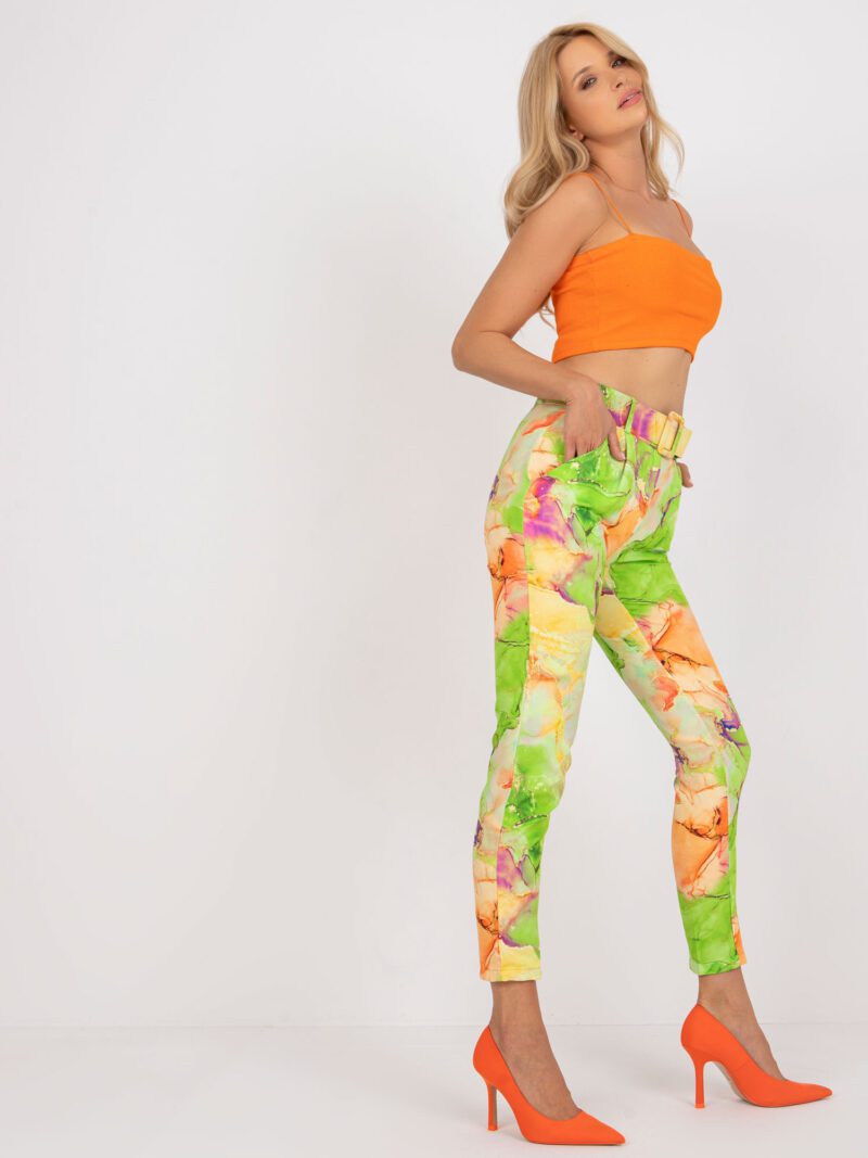 Limonkowe spodnie damskie w printy - obrazek 2