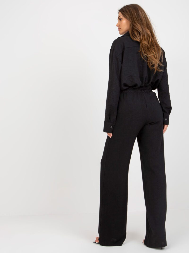 Czarne szerokie spodnie damskie high waist - obrazek 3