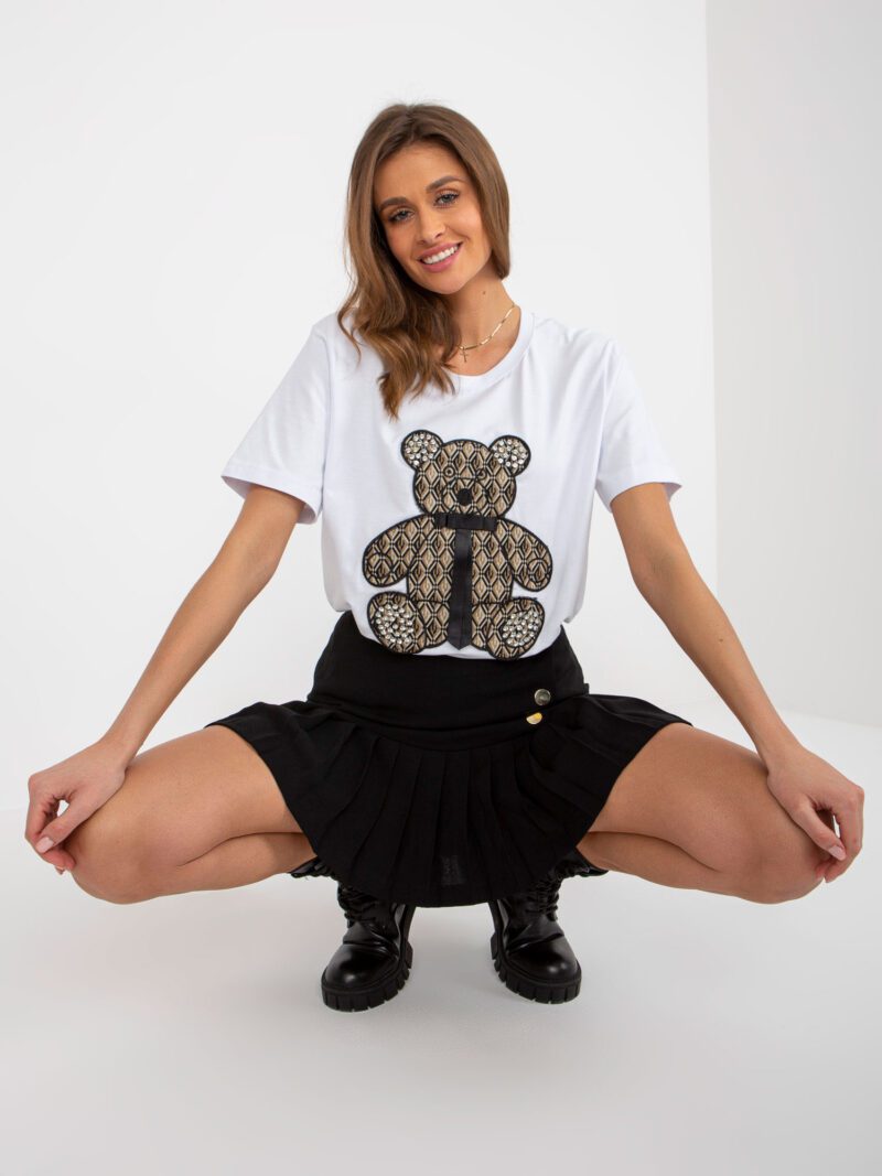 Biały t-shirt bawełniany z misiem - obrazek 2