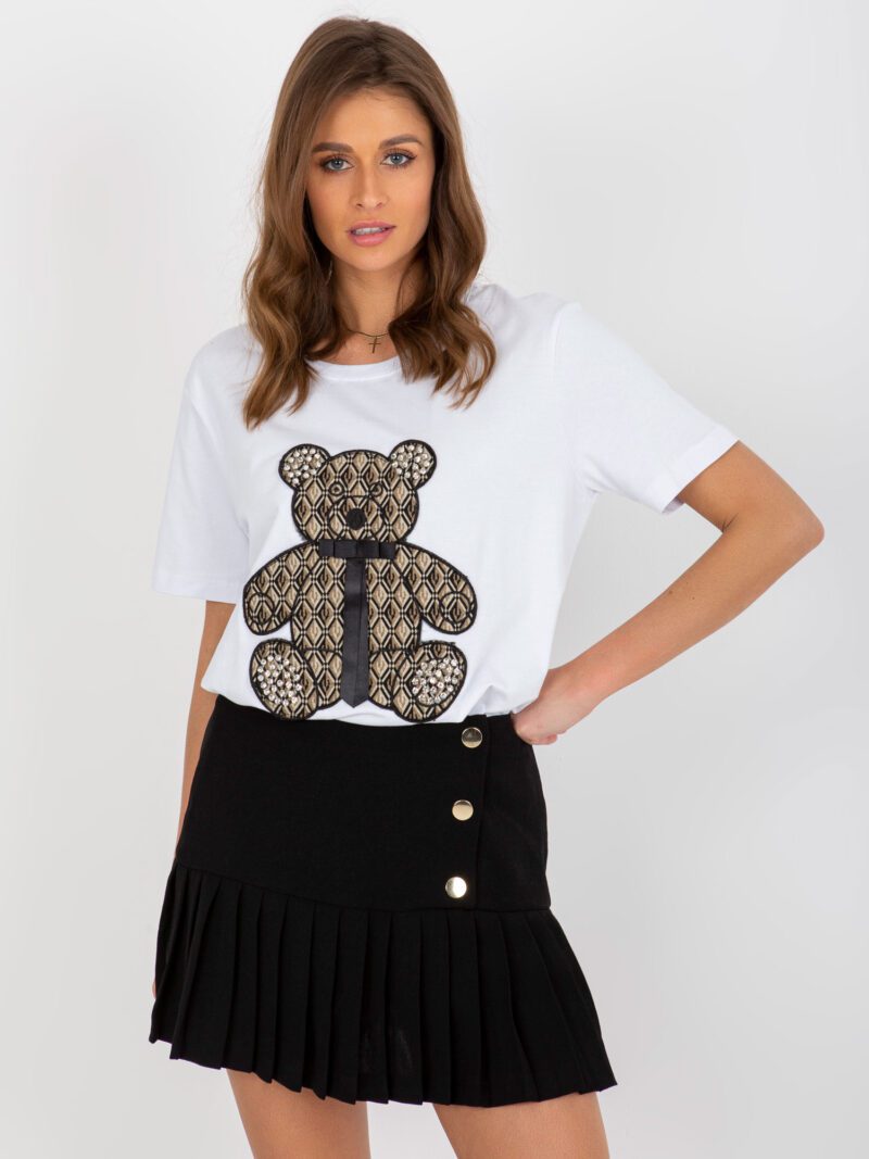 Biały t-shirt bawełniany z misiem