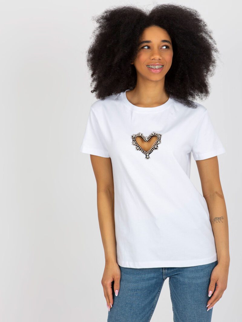 Biały t-shirt bawełniany z cekinami