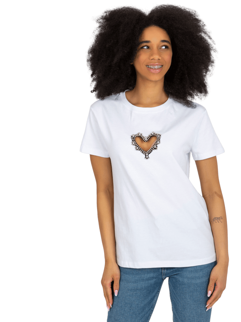Biały t-shirt bawełniany z cekinami - obrazek 6