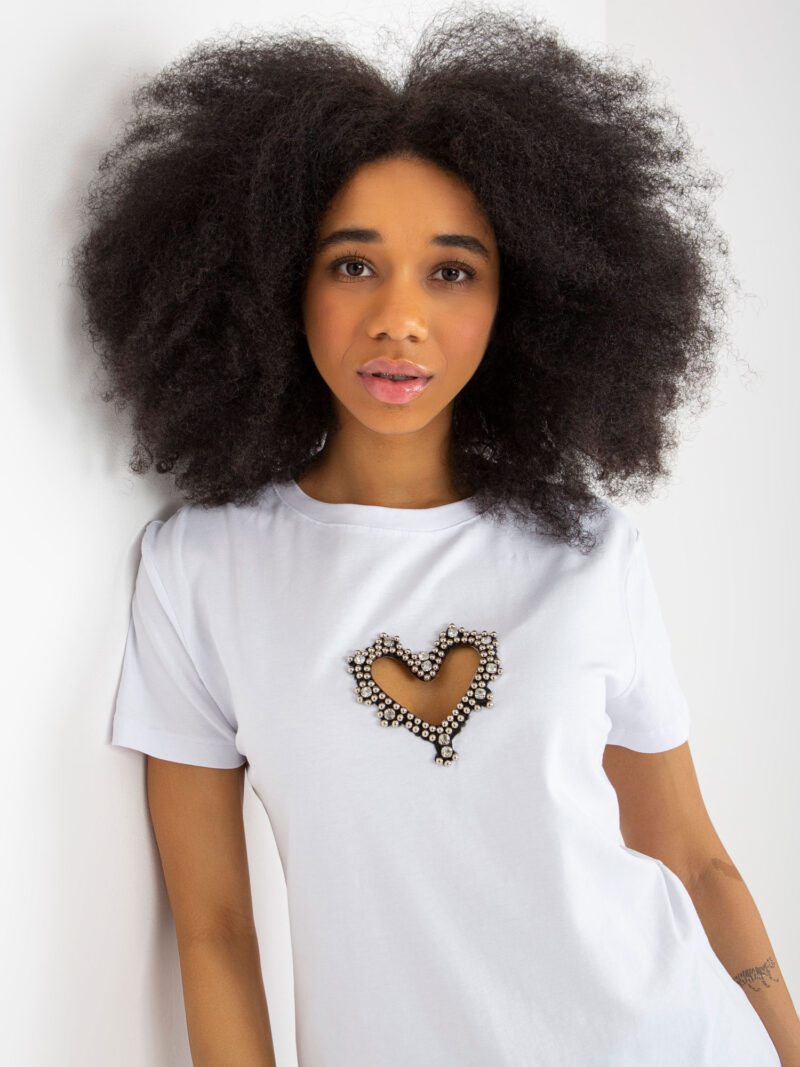 Biały t-shirt bawełniany z cekinami - obrazek 5