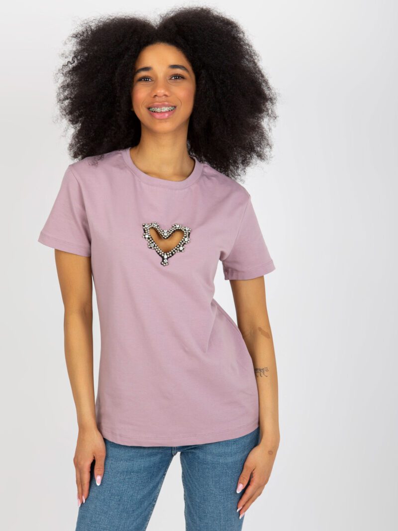 Fioletowy t-shirt bawełniany z cekinami